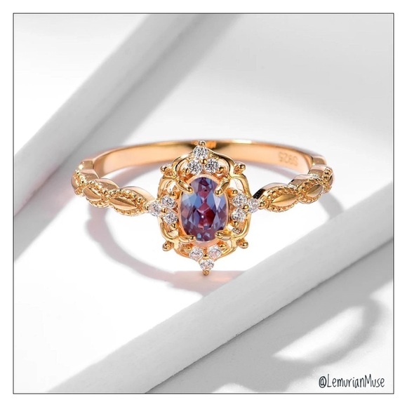 Alexandrite Sterling Silver Rose Gold Oval Color Changing Ring - Picture 1 of 6